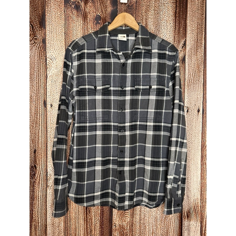 The North Face Mens Black Checkered Long Sleeve Button Up Shacket Size Medium